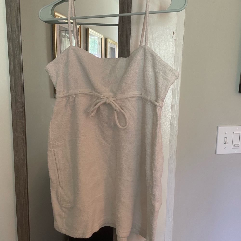 Free People Cream Terry Cloth Mini Dress with Tie